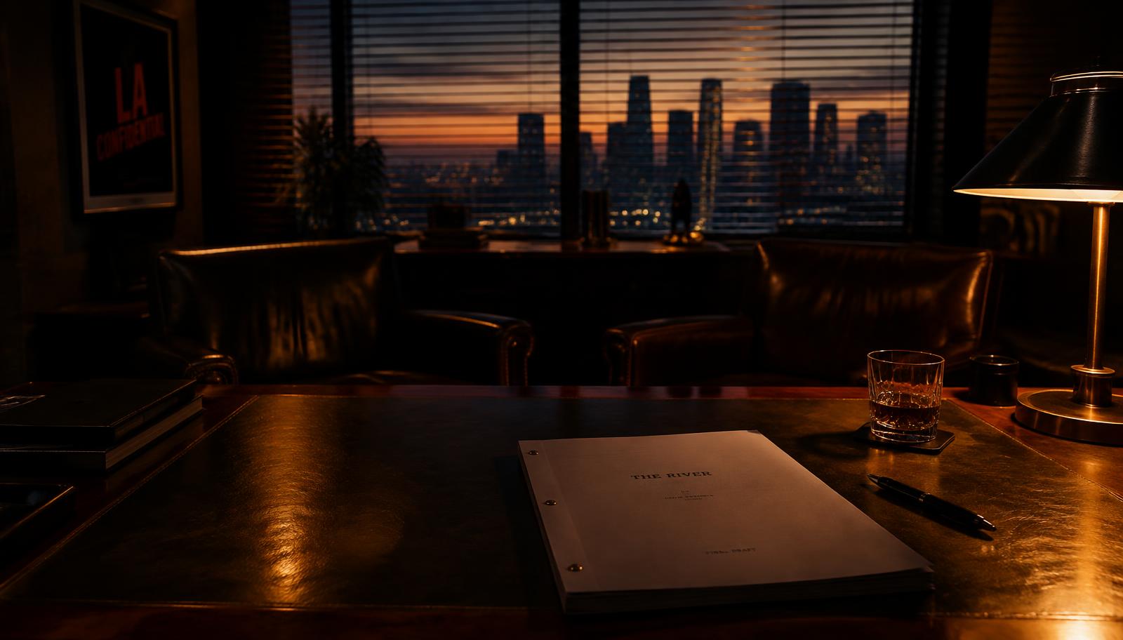 A producer's office at dusk